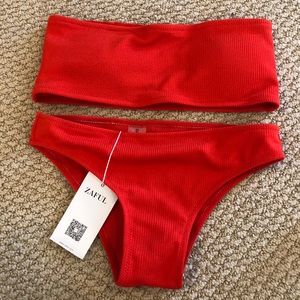 Red bandeau bikini set